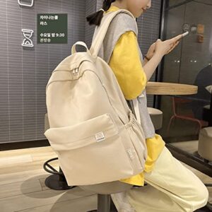 Aesthetic Plain Laptop Backpack Large Capacity Sturdy Rucksack, Korean Style Back to School Essential Fit 15.6-inch Notebook. (Off White)