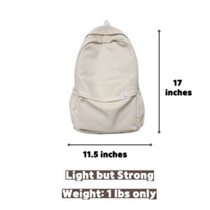 Aesthetic Plain Laptop Backpack Large Capacity Sturdy Rucksack, Korean Style Back to School Essential Fit 15.6-inch Notebook. (Off White)