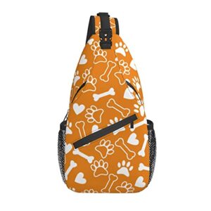 sling bag orange dog bear paw bones hiking daypack crossbody shoulder backpack travel chest pack for men women