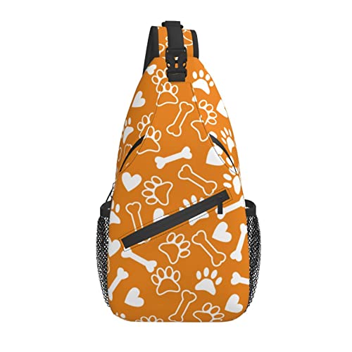 Sling Bag Orange Dog Bear Paw Bones Hiking Daypack Crossbody Shoulder Backpack Travel Chest Pack for Men Women