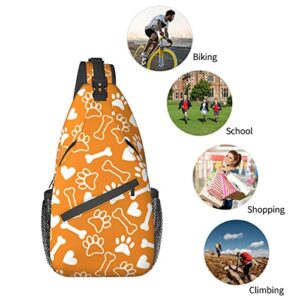 Sling Bag Orange Dog Bear Paw Bones Hiking Daypack Crossbody Shoulder Backpack Travel Chest Pack for Men Women