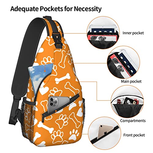 Sling Bag Orange Dog Bear Paw Bones Hiking Daypack Crossbody Shoulder Backpack Travel Chest Pack for Men Women