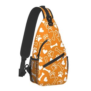 Sling Bag Orange Dog Bear Paw Bones Hiking Daypack Crossbody Shoulder Backpack Travel Chest Pack for Men Women