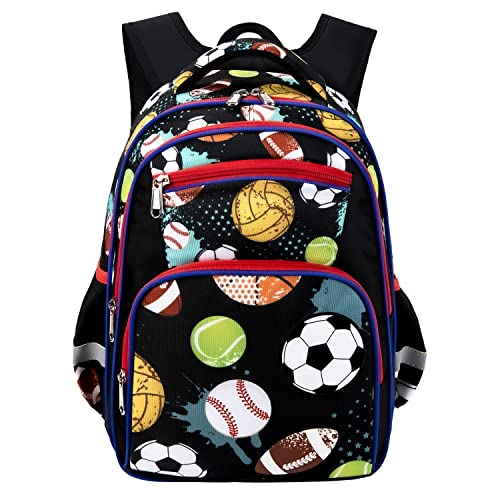 Moonmo School Backpack Kids Bookbag Elementary Preschool Kindergarten Supplies for Boys (Black Ball Games) Large