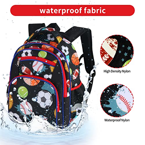 Moonmo School Backpack Kids Bookbag Elementary Preschool Kindergarten Supplies for Boys (Black Ball Games) Large