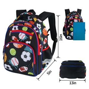 Moonmo School Backpack Kids Bookbag Elementary Preschool Kindergarten Supplies for Boys (Black Ball Games) Large