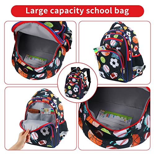 Moonmo School Backpack Kids Bookbag Elementary Preschool Kindergarten Supplies for Boys (Black Ball Games) Large