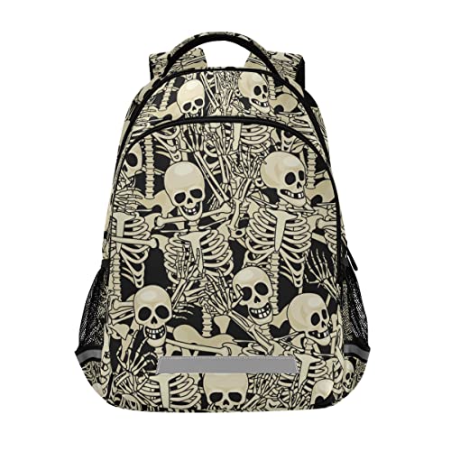 Glaphy Gothic Skulls Skeletons Backpacks Laptop School Book Bag Lightweight Daypack for Women Men Teens Kids