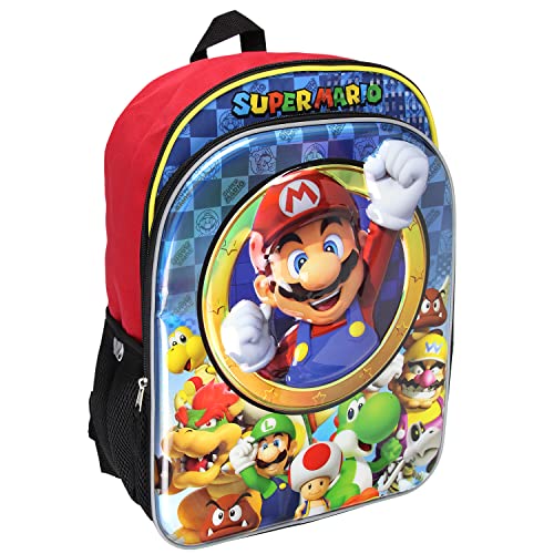 Nintendo Super Mario Bros All Over Character Molded Iridescent 16" Backpack