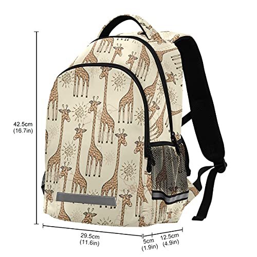 MNSRUU School Backpack with Chest Strap, Animal Cute Giraffe Laptop Backpack, Travel Hiking Backpack for Boys Girls, Rucksack, Knapsack One Size