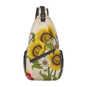 ognot bees sunflowers daisy rose flowers sling bag,crossbody sling backpack shoulder chest bag, for women men travel hiking causal daypack