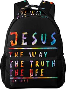 jesus is the way the truth the life laptop backpack school bookbag, polyester anti-theft stylish casual daypack bag with luggage strap, travel business college school bookbag