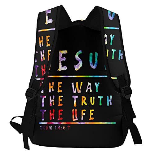 Jesus is The Way The Truth The Life Laptop Backpack School Bookbag, Polyester Anti-Theft Stylish Casual Daypack Bag with Luggage Strap, Travel Business College School Bookbag