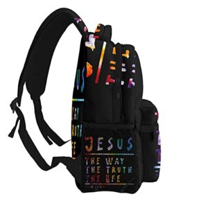 Jesus is The Way The Truth The Life Laptop Backpack School Bookbag, Polyester Anti-Theft Stylish Casual Daypack Bag with Luggage Strap, Travel Business College School Bookbag