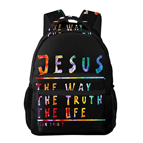 Jesus is The Way The Truth The Life Laptop Backpack School Bookbag, Polyester Anti-Theft Stylish Casual Daypack Bag with Luggage Strap, Travel Business College School Bookbag