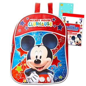 fast forward mickey mouse mini backpack for boys – bundle with 11” mickey mouse preschool backpack, mickey stickers, door hanger | mickey mouse backpack for toddler boys