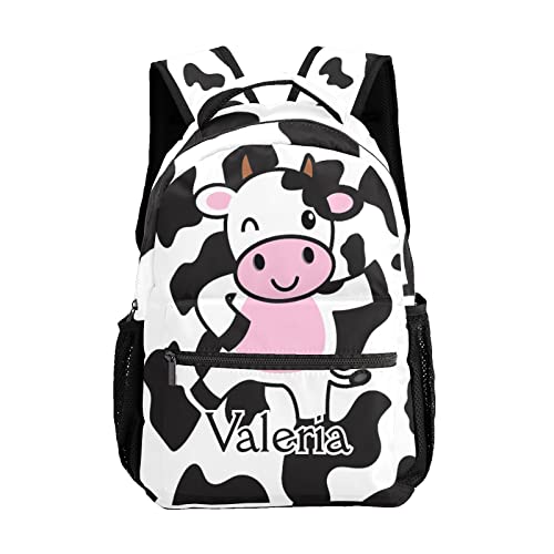 zaaprintblanket Personalized Cow White with Text Name Casual Bags Waterproof Backpack for Unisex Adult Gift