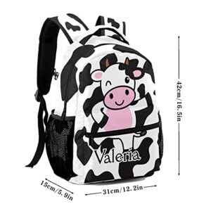 zaaprintblanket Personalized Cow White with Text Name Casual Bags Waterproof Backpack for Unisex Adult Gift