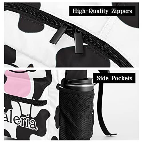 zaaprintblanket Personalized Cow White with Text Name Casual Bags Waterproof Backpack for Unisex Adult Gift