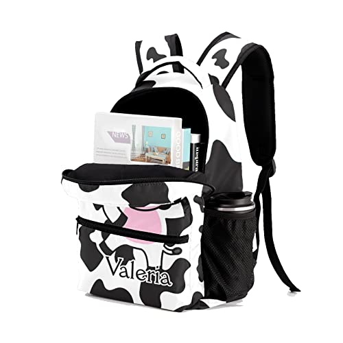 zaaprintblanket Personalized Cow White with Text Name Casual Bags Waterproof Backpack for Unisex Adult Gift