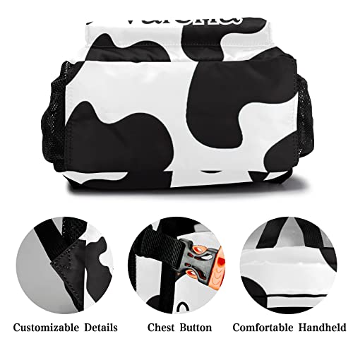 zaaprintblanket Personalized Cow White with Text Name Casual Bags Waterproof Backpack for Unisex Adult Gift