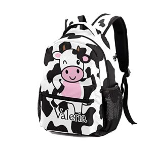 zaaprintblanket Personalized Cow White with Text Name Casual Bags Waterproof Backpack for Unisex Adult Gift