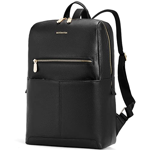 BOSTANTEN Leather Laptop Backpack for Women 15.6 inch Computer Bag College Shoulder Bag Casual Daypack Travel Bag