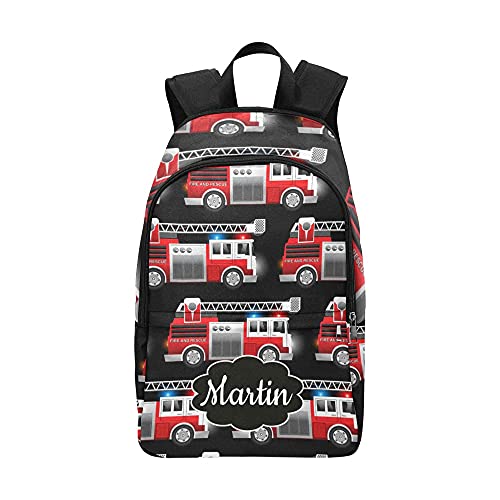 Personalized Fire Truck Backpack with Name Custom Travel Daypack Bag for Man Woman Gifts