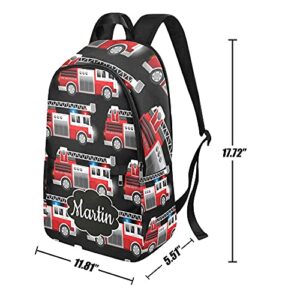 Personalized Fire Truck Backpack with Name Custom Travel Daypack Bag for Man Woman Gifts