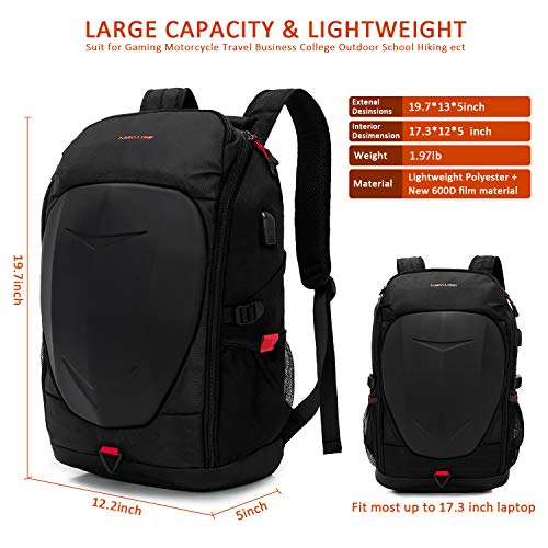 KINGSLONG Hard Shell 17 Inch Laptop Backpack for Men with USB Port for College Motorcycle Outdoor Waterproof Backpacks Black