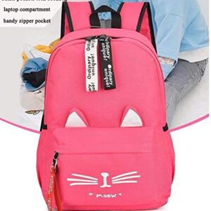 Hotmiss College Student Cute Cat Ear Canvas School Laptop Backpack Bags for Boys Girls Lightweight Daypack Travel Bag