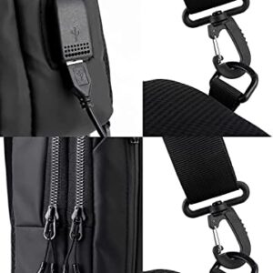 Small Sling Black Crossbody Backpack Shoulder Bag for Men Women, Lightweight One Strap Backpack Sling Bag Backpack for Hiking Walking Biking Travel Cycling USB Charger Port