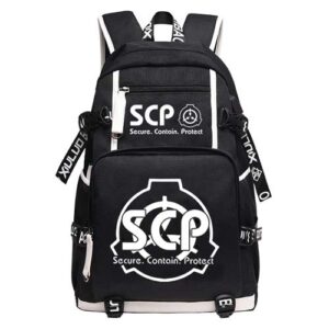 dszgo backpack casual travel bag scp foundation anime game character field staff black oxford cloth white printing soft and comfortable large capacity daily goods exquisite gifts