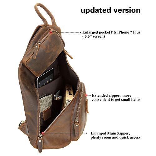 Polare Full Grain Leather Vintage Sling Bag For Men Outdoor Travel Shoulder Chest Business Casual Daypack