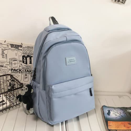 Kawaii Laptop Backpack Back to School Supplies Large Capacity Aesthetic Cute Plush Pendant Simple College Book Bag (Blue)