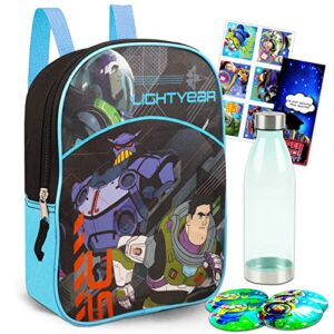 lightyear mini backpack – bundle with 11” lightyear preschool backpack, water bottle, toy story stickers, more – toy story mini backpack toddler kids