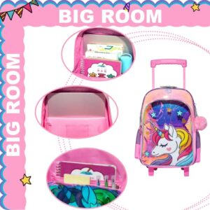 ZBAOGTW Unicorn Rolling Backpack for Girls with Lunch Box Kids Backpack with Wheels for School Sequin Trolley Trip Luggage Rolling Backpack for Kindergarten Girls Elementary School