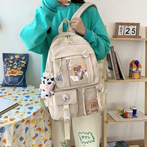 Kawaii Multi-Pocket Backpack with Kawaii Pin and Accessories, for Teen Girls School Bag Aesthetic Backpack, Black, 12.2*16.9*5.1 In