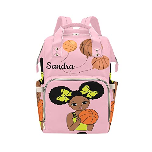 Custom Pink Basketball Girl Diaper Bag with Name Backpack Large Capacity Baby Bag for Women Men Mother Dad Gifts