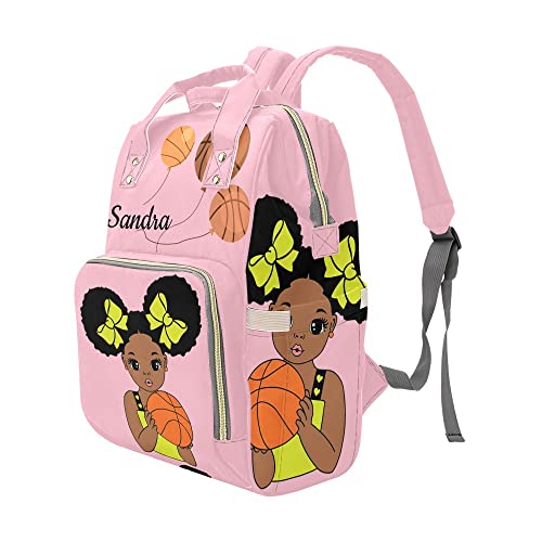 Custom Pink Basketball Girl Diaper Bag with Name Backpack Large Capacity Baby Bag for Women Men Mother Dad Gifts