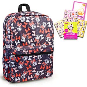 walt disney studio minnie mouse school backpack for girls 3 pc bundle with 16 inch minnie mouse print all-over school travel bag, minnie stickers, and more minnie mouse school supplies