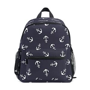 nautical retro anchors kids backpack school bag, ocean sea beach preschool bookbag for toddler boys girls teens
