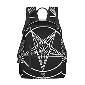 sweet tang azazel storm goat pentagram satanic logo black backpack students bookbag outdoor daypack with adjustable shoulder straps multipurpose backpack