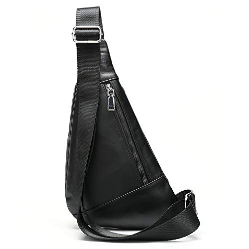 Genuine Leather Sling Bag Triangle Crossbody Bags Front Chest Day Pack One Shoulder Strap Backpack