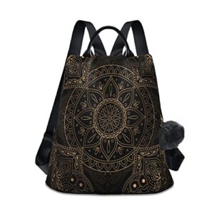 alaza boho flower goledn mandala floral women backpack anti theft back pack shoulder fashion bag purse