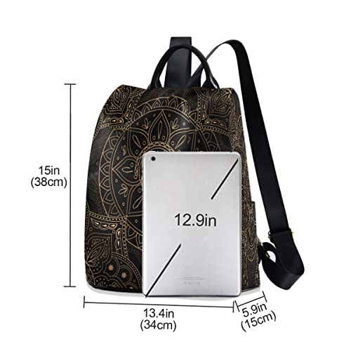 ALAZA Boho Flower Goledn Mandala Floral Women Backpack Anti Theft Back Pack Shoulder Fashion Bag Purse