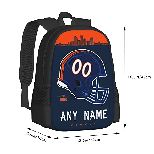 Custom Personalized Backpacks,Denver Football Backpack with Name and Number, Customized Soccer Backpacks Gifts for Men Women Youth