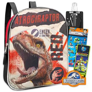 jurassic world mini backpack – bundle with 11 inch jurassic world preschool backpack, water pouch, stickers, more – jurassic park mini backpack boys girls toddler