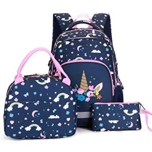 VIDOSCLA 3Pcs Cute Cartoon Prints Backpack Primary Schoolbag Outdoor Travel Daypack Elementary Student Bag Kit Knapsack for Kids