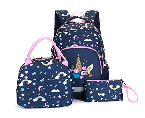 VIDOSCLA 3Pcs Cute Cartoon Prints Backpack Primary Schoolbag Outdoor Travel Daypack Elementary Student Bag Kit Knapsack for Kids